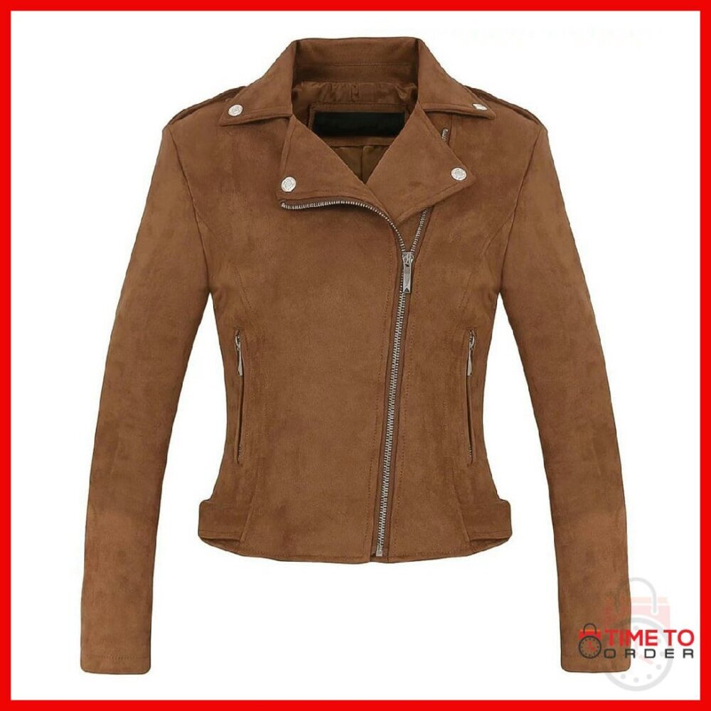 Faux Suede Moto Biker Jacket Women's Fall Winter Jacket Coats